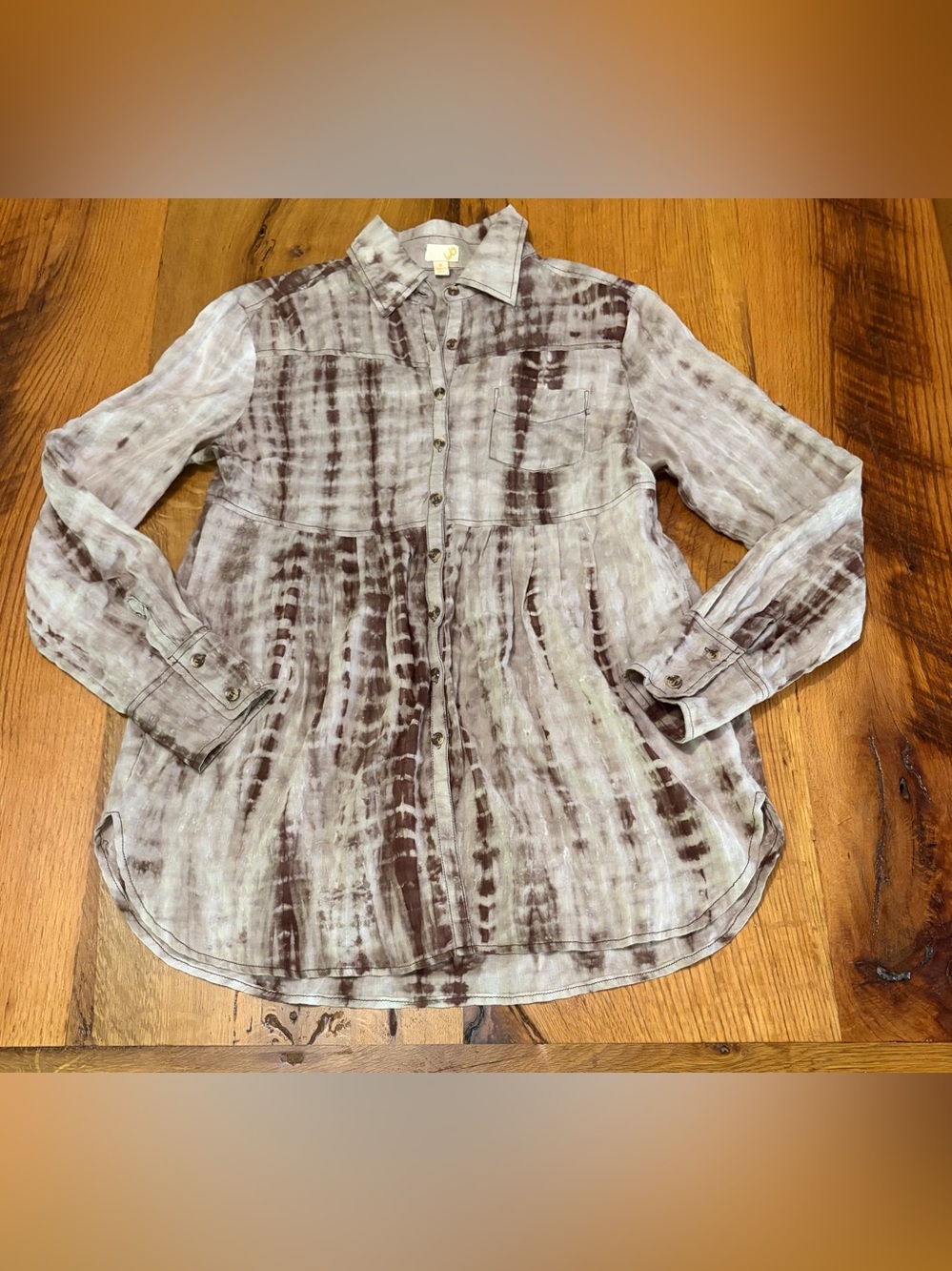 Ya Tie-Dye Long Sleeve Top in Brown and White, Size Medium